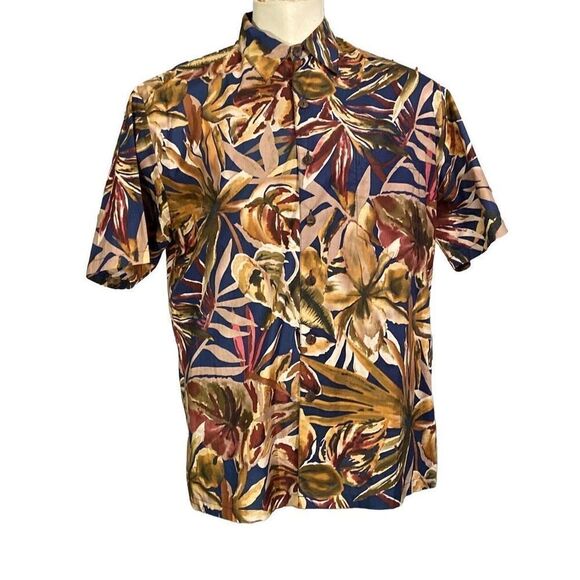 Vintage Mens Paradise Blue Casual Short Sleeve Hawaiian Button Front Shirt Sz L - Picture 1 of 4